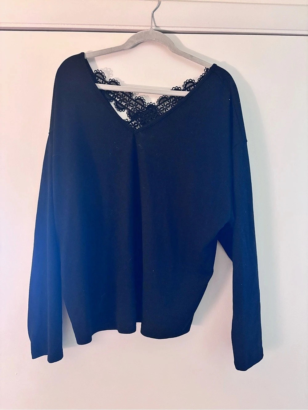 CUPSHE Lace Neck Blouse in Black Large Like New